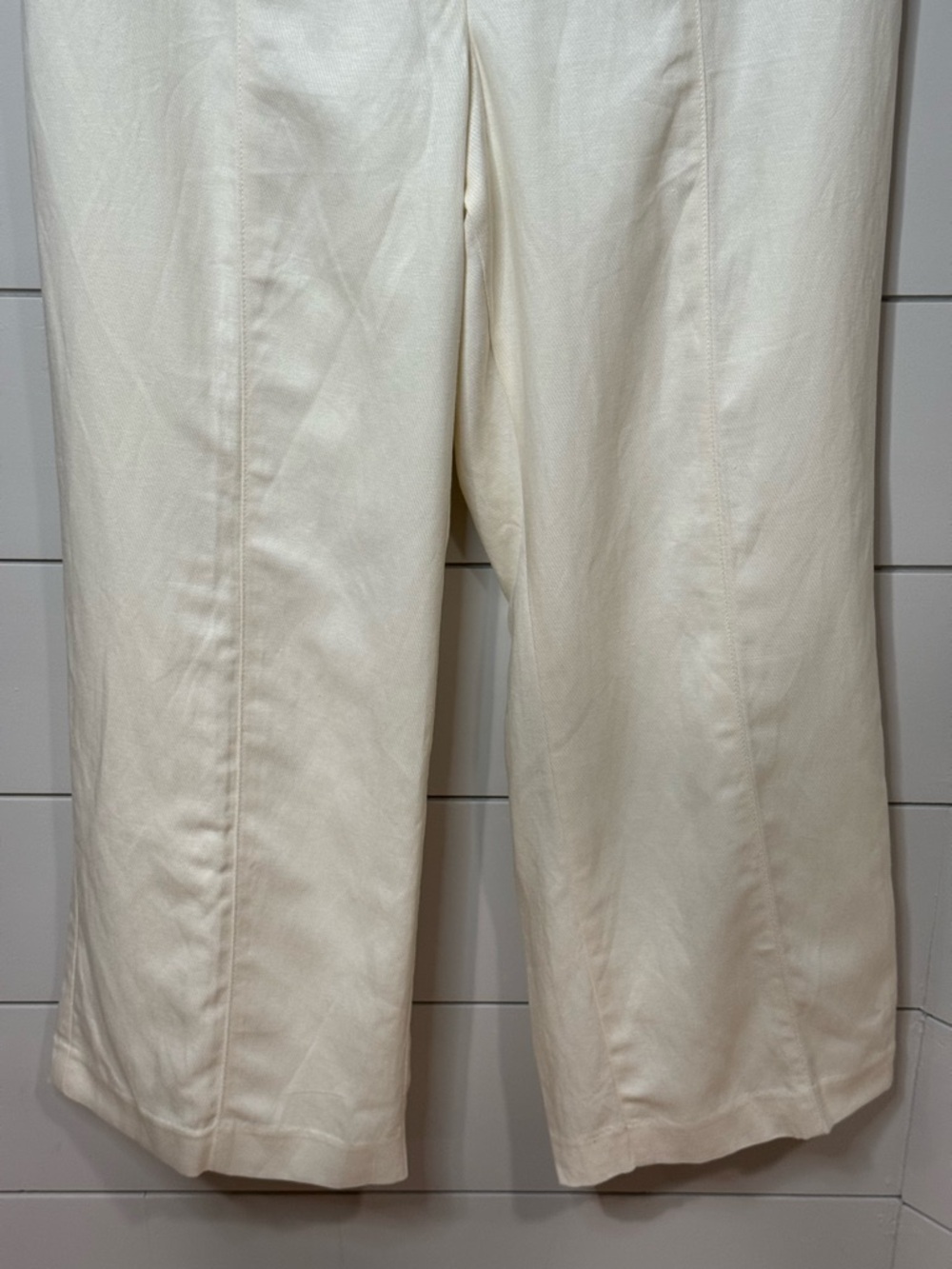 NEW Ann Taylor Linen Cream High Rise Wide-Leg High Waist Trousers Size 14P - Picture 3 of 8